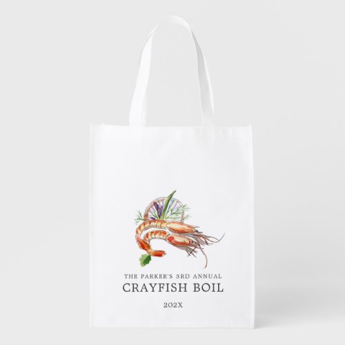 Minimal Crawfish Boil  Watercolor Grocery Bag