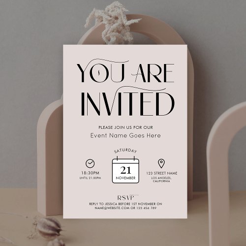 Minimal Cream Beige Trendy Font Business Party Invitation
