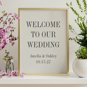 Minimal Cream Black Elegant Wedding Welcome Poster