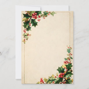 Minimal Cream Card with Holly Corners