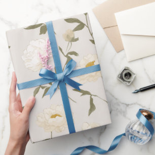 Minimal Cream Peony White Floral Pattern Wrapping Paper