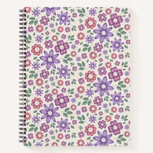 minimal cream whimsical floral pattern notebook (Front)
