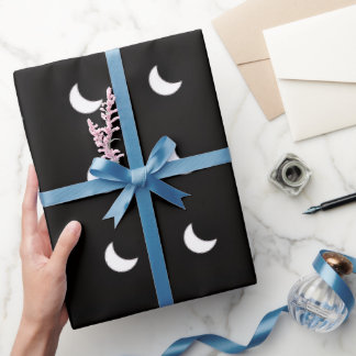 Minimal Crescent Moon Pattern on Black Background Wrapping Paper