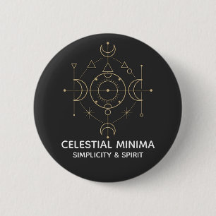 Minimal Crescent Moon & Sun Line Art   Boho Style Button