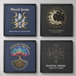 Minimal Crescent Moon & Sun Line Art | Boho Style Peel And Stick Photo Tile