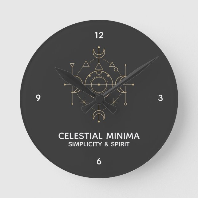 Minimal Crescent Moon & Sun Line Art - Boho Style Round Clock (Front)