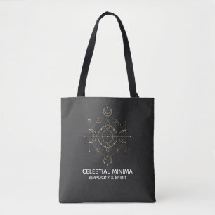Minimal Crescent Moon & Sun Line Art   Boho Style Tote Bag