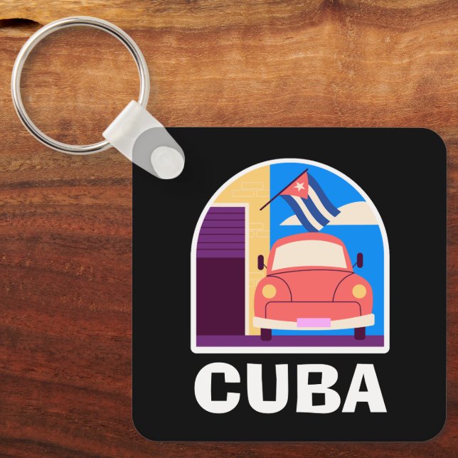 Minimal Cuba Island Vintage Retro Travel  Keychain (Front)
