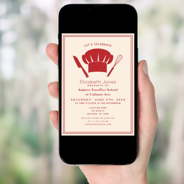 Minimal Culinary School Graduation Party Invitation (Front Digital)