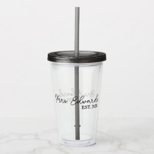 Minimal Cursive Mrs. Custom Last Name Wedding Gift Acrylic Tumbler
