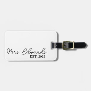 Minimal Cursive Mrs. Custom Last Name Wedding Gift Luggage Tag