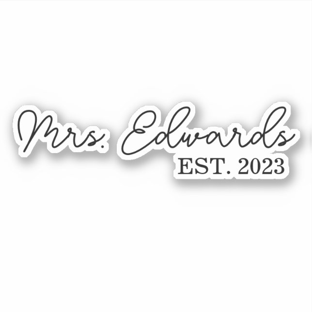 Minimal Cursive Mrs. Custom Last Name Wedding Gift Sticker (Front)