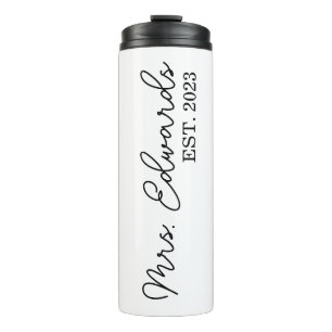 Minimal Cursive Mrs. Custom Last Name Wedding Gift Thermal Tumbler