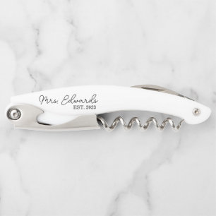 Minimal Cursive Mrs. Custom Last Name Wedding Gift Waiter's Corkscrew