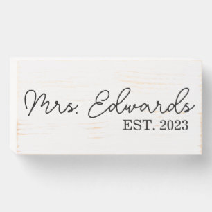 Minimal Cursive Mrs. Custom Last Name Wedding Gift Wooden Box Sign