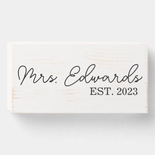 Minimal Cursive Mrs Custom Last Name Wedding Gift Wooden Box Sign