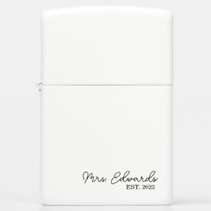Minimal Cursive Mrs. Custom Last Name Wedding Gift Zippo Lighter