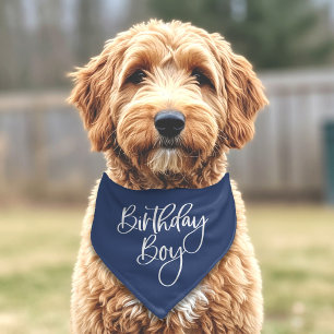 Minimal Custom Color Script Text Birthday Boy Pet Bandana Collar