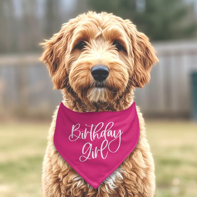 Minimal Custom Color Script Text Birthday Girl Pet Bandana Collar (Creator Uploaded)