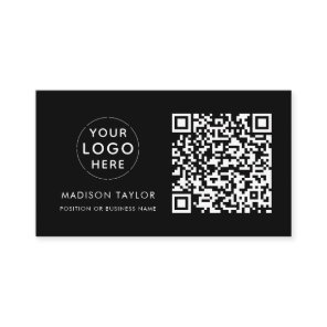 Minimal Custom Company Logo QR Code Basic Black Business Card