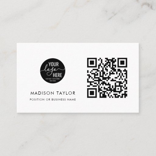 Customizable Minimal Custom Company Logo QR Code Basic Business Card