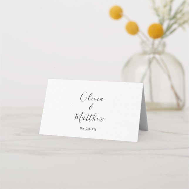 Minimal Custom Guest Name White Wedding Place Card (Back)