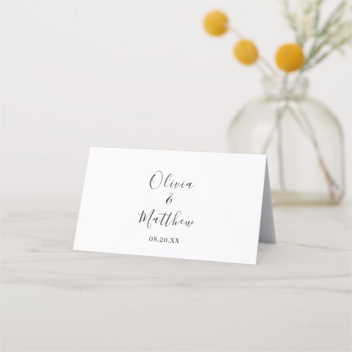 Minimal Custom Guest Name White Wedding Place Card