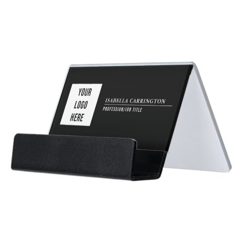 Minimal Custom Logo Black Desk Business Card Holder