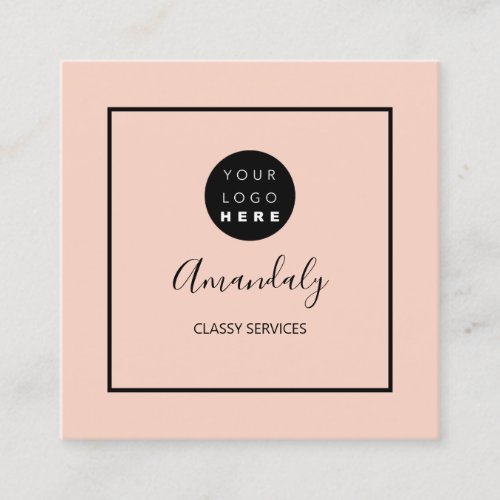 Minimal Custom Logo Framed Makeup Rose Square Business Card