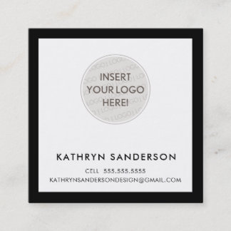 MINIMAL CUSTOM LOGO modern chic black white Square Business Card