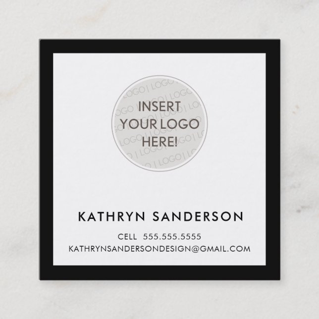 MINIMAL CUSTOM LOGO modern chic black white Square Business Card (Front)