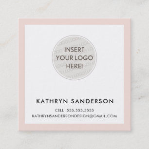 MINIMAL CUSTOM LOGO modern chic blush pink black Square Business Card