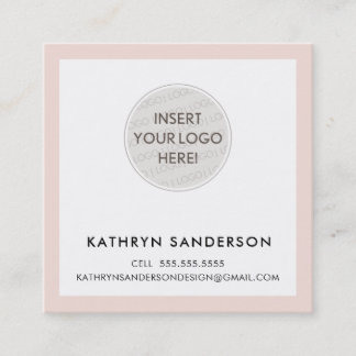 MINIMAL CUSTOM LOGO modern chic blush pink black Square Business Card