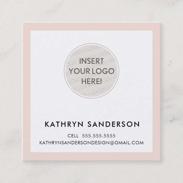 MINIMAL CUSTOM LOGO modern chic blush pink black Square Business Card (Front)