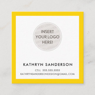 MINIMAL CUSTOM LOGO modern chic bold yellow black Square Business Card
