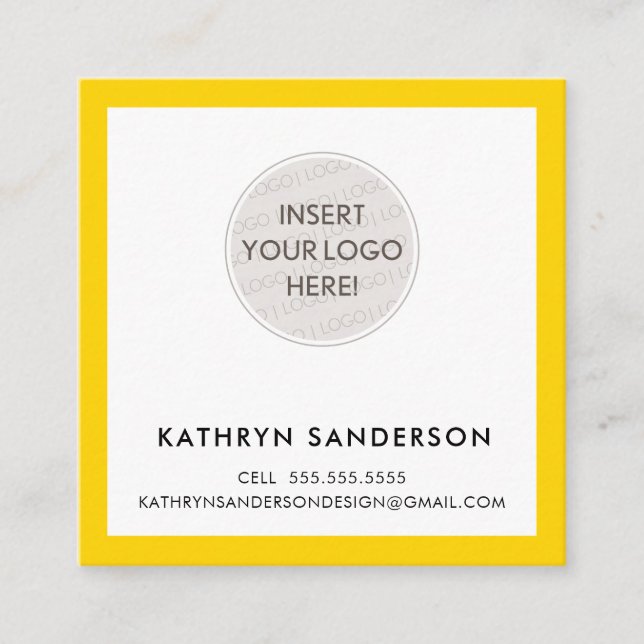 MINIMAL CUSTOM LOGO modern chic bold yellow black Square Business Card (Front)