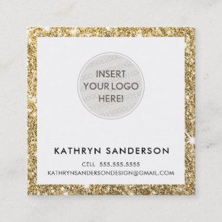 MINIMAL CUSTOM LOGO modern chic gold glitter black Square Business Card
