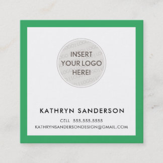 MINIMAL CUSTOM LOGO modern chic kelly green leaf Square Business Card