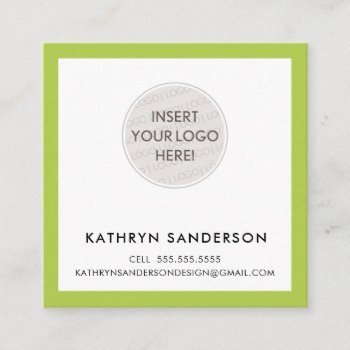 Minimal Custom Logo Modern Chic Lime Green Black Square Business Card by edgeplus at Zazzle