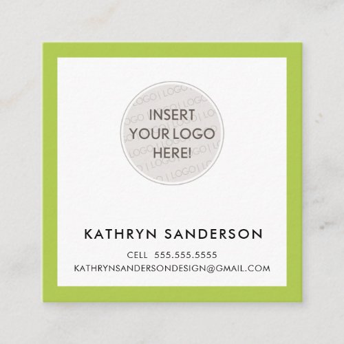 MINIMAL CUSTOM LOGO modern chic lime green black Square Business Card