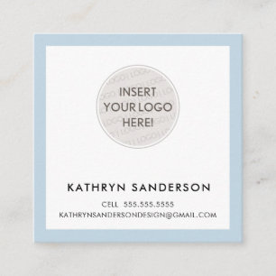 MINIMAL CUSTOM LOGO modern chic pale blue black Square Business Card