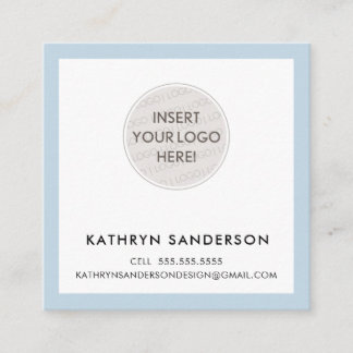 MINIMAL CUSTOM LOGO modern chic pale blue black Square Business Card