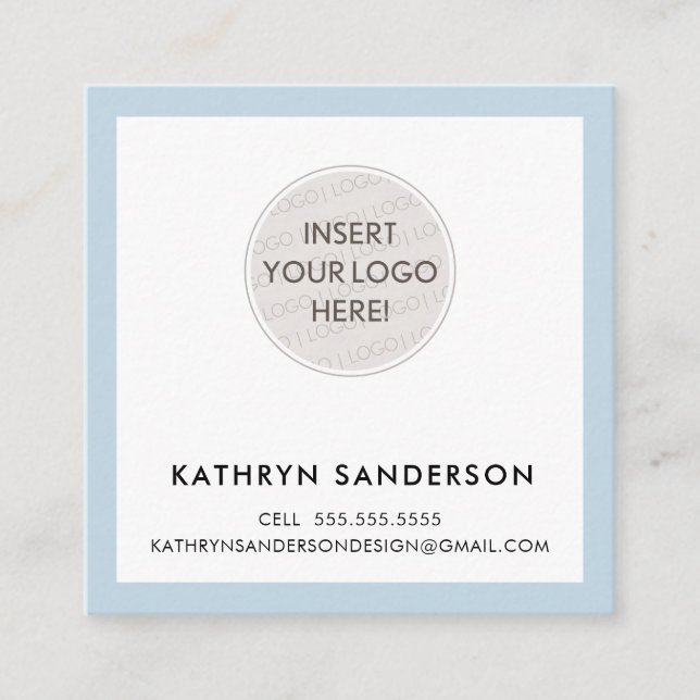 MINIMAL CUSTOM LOGO modern chic pale blue black Square Business Card (Front)