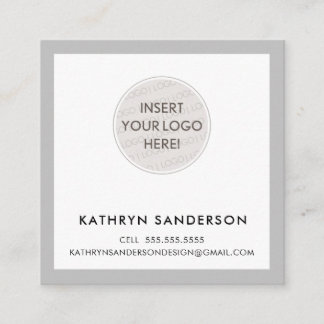 MINIMAL CUSTOM LOGO modern chic pale grey black Square Business Card