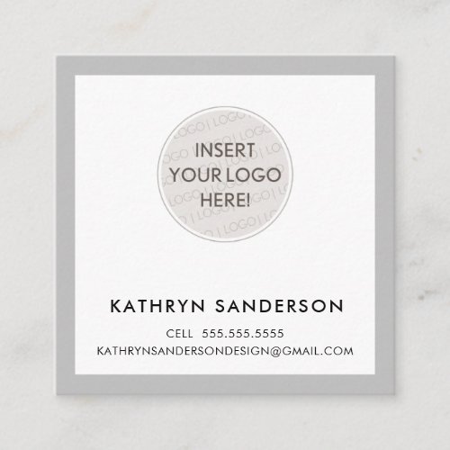 MINIMAL CUSTOM LOGO modern chic pale grey black Square Business Card