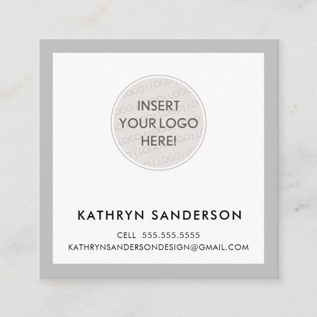 MINIMAL CUSTOM LOGO modern chic pale grey black Square Business Card (Front)