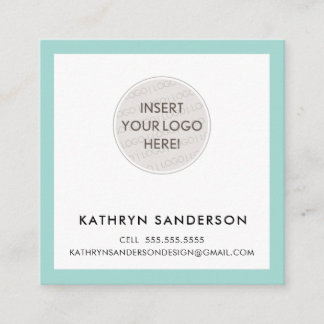 MINIMAL CUSTOM LOGO modern chic pastel mint black Square Business Card