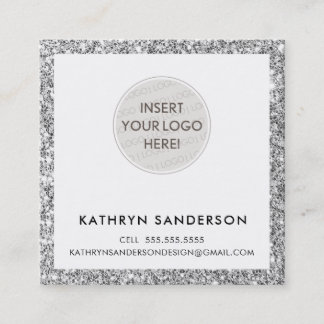 MINIMAL CUSTOM LOGO modern chic silver glitter Square Business Card