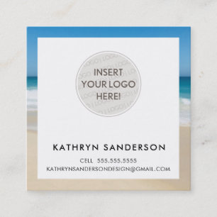 MINIMAL CUSTOM LOGO modern chic tropical beach Square Business Card