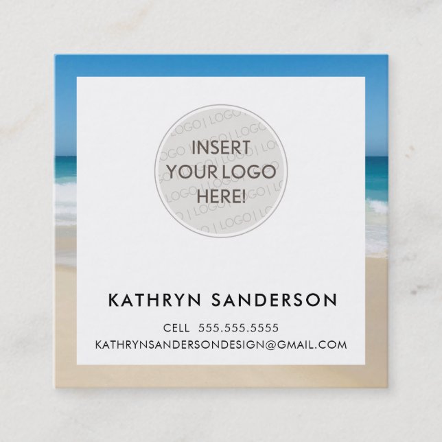 MINIMAL CUSTOM LOGO modern chic tropical beach Square Business Card (Front)